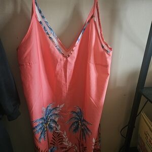 Coral Tropical Palm Print Slip Dress